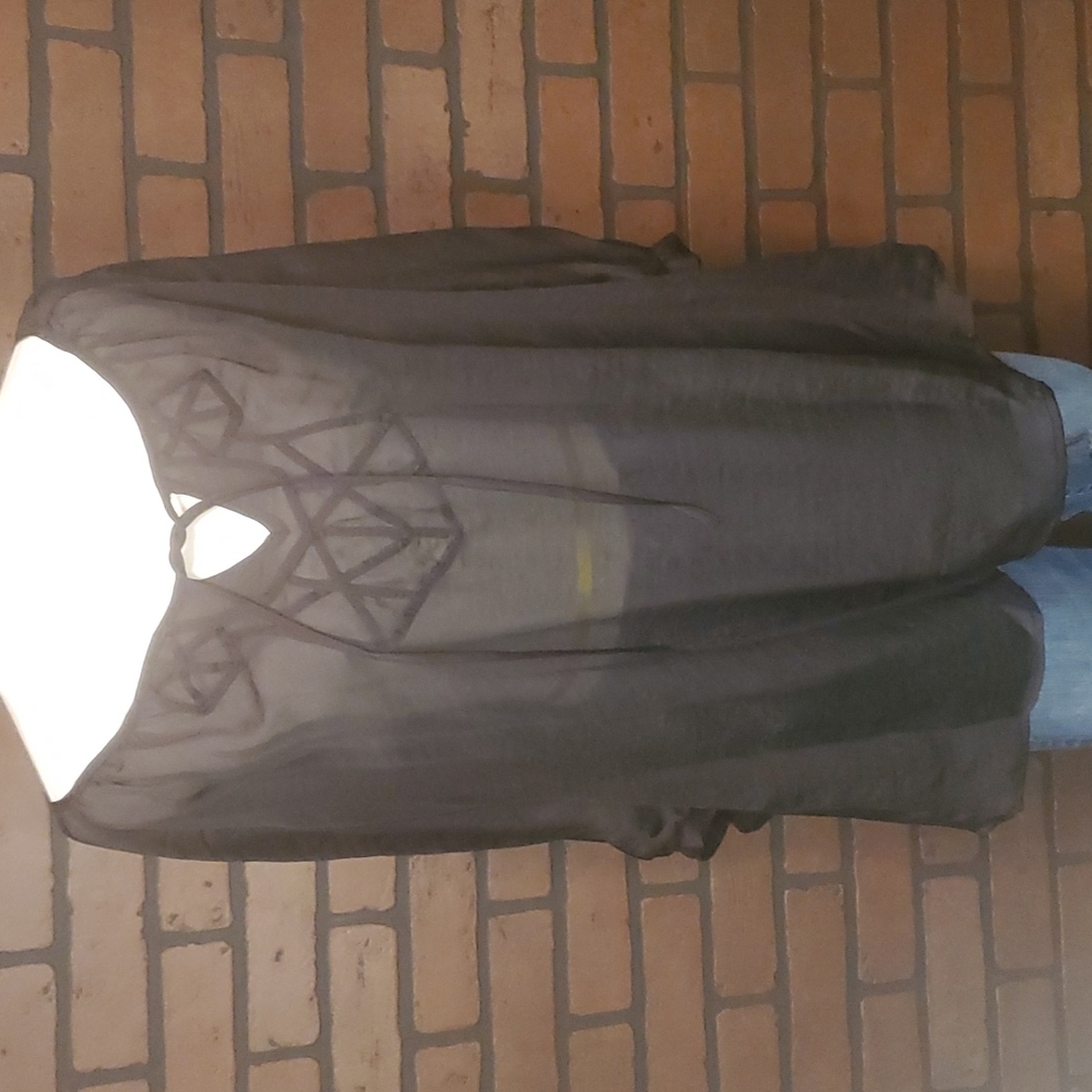 Blouse, black, sheer polyester